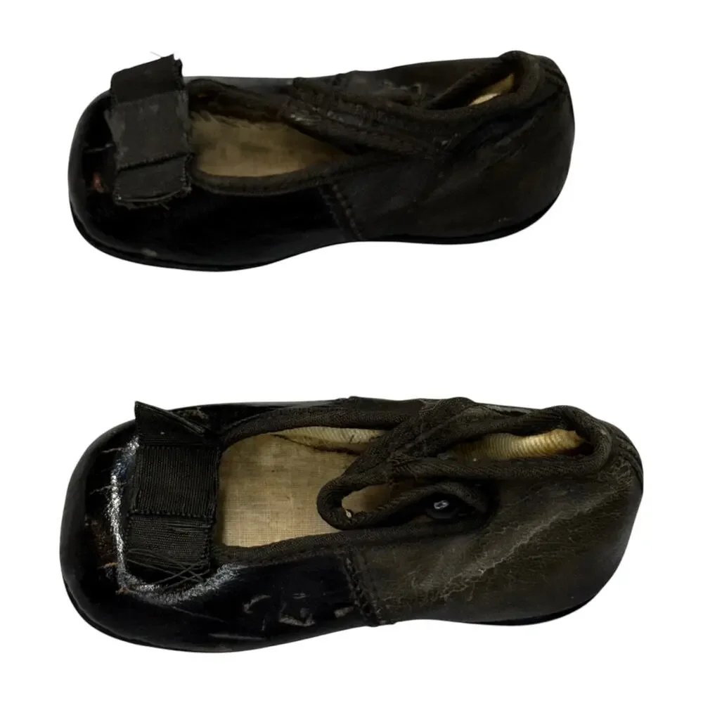 Antique Kreider Black Leather Baby Mary Jane Shoes Vintage
